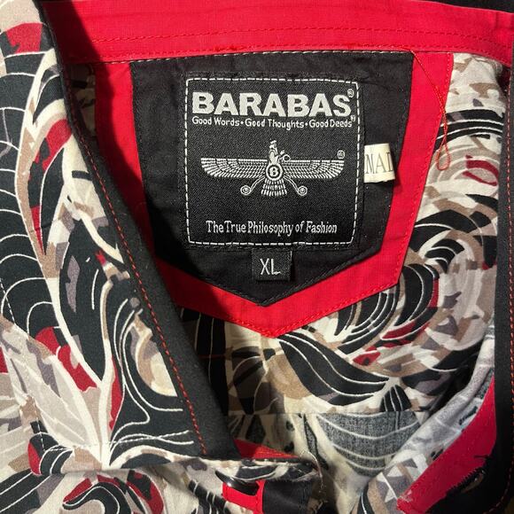 Barabas Abstract Imperial Button Up Collared Dress Shirt XL Black Red Baroque - Picture 5 of 7
